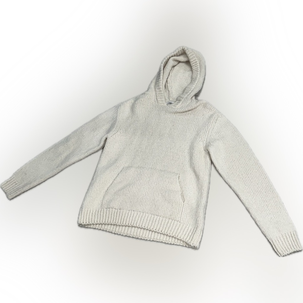 Zara Cream Knit Hoodie Sweater Women’s Size Large Cozy Pullover